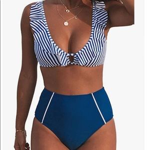 Cupshe bikini, blue/white, size Medium